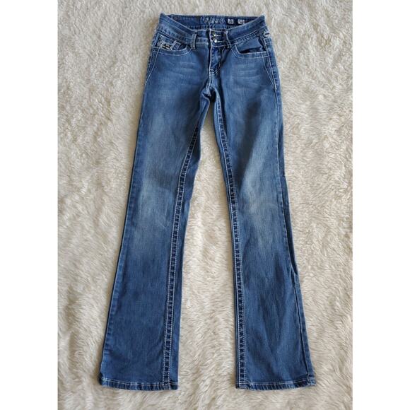 Miss C Women's Skinny Jeans Size 24x30 Blue Mid Rise Flap Pockets Stretch Sequin - Picture 4 of 10